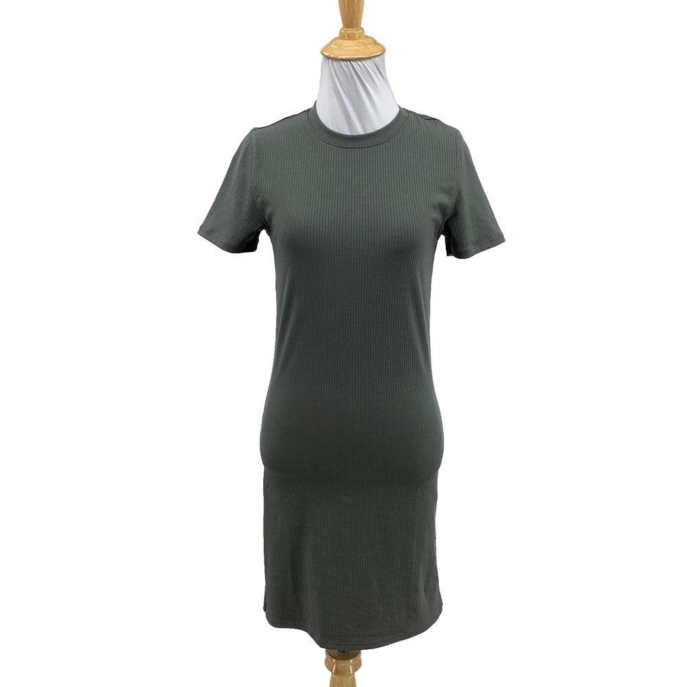 BYLT Dress Womens M Medium Graphite Ribbed Stretch Short Sleeve Fitted Tee